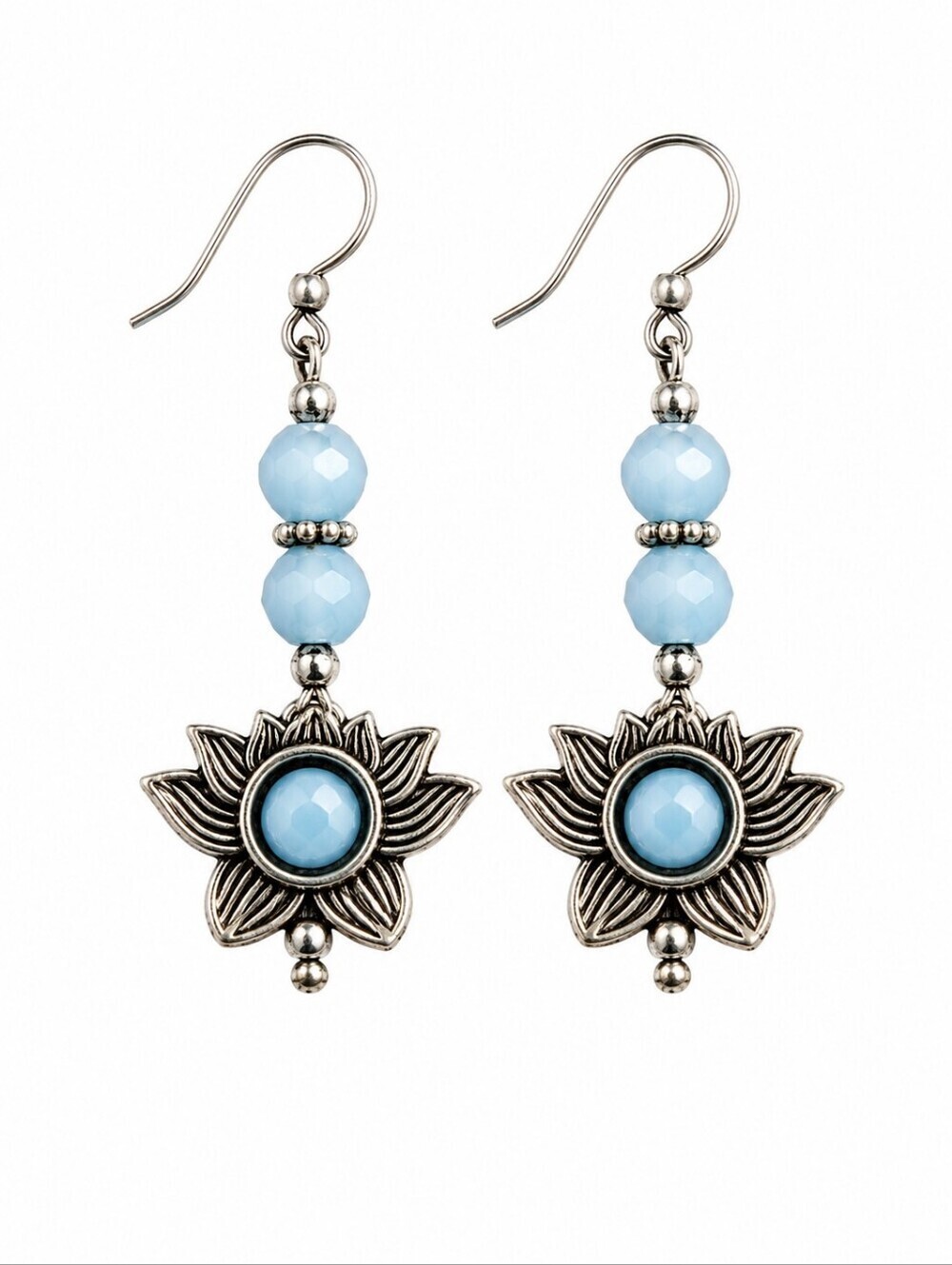 3/$30 HANDMADE Lotus Baby Blue Fiber Optic Bead Dangle Earrings